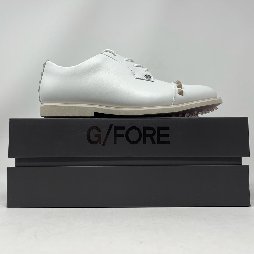 NEW G Fore Shoes Womens White Pink Golf Gallivanter Leather Stud Cap Toe Sz 8.5